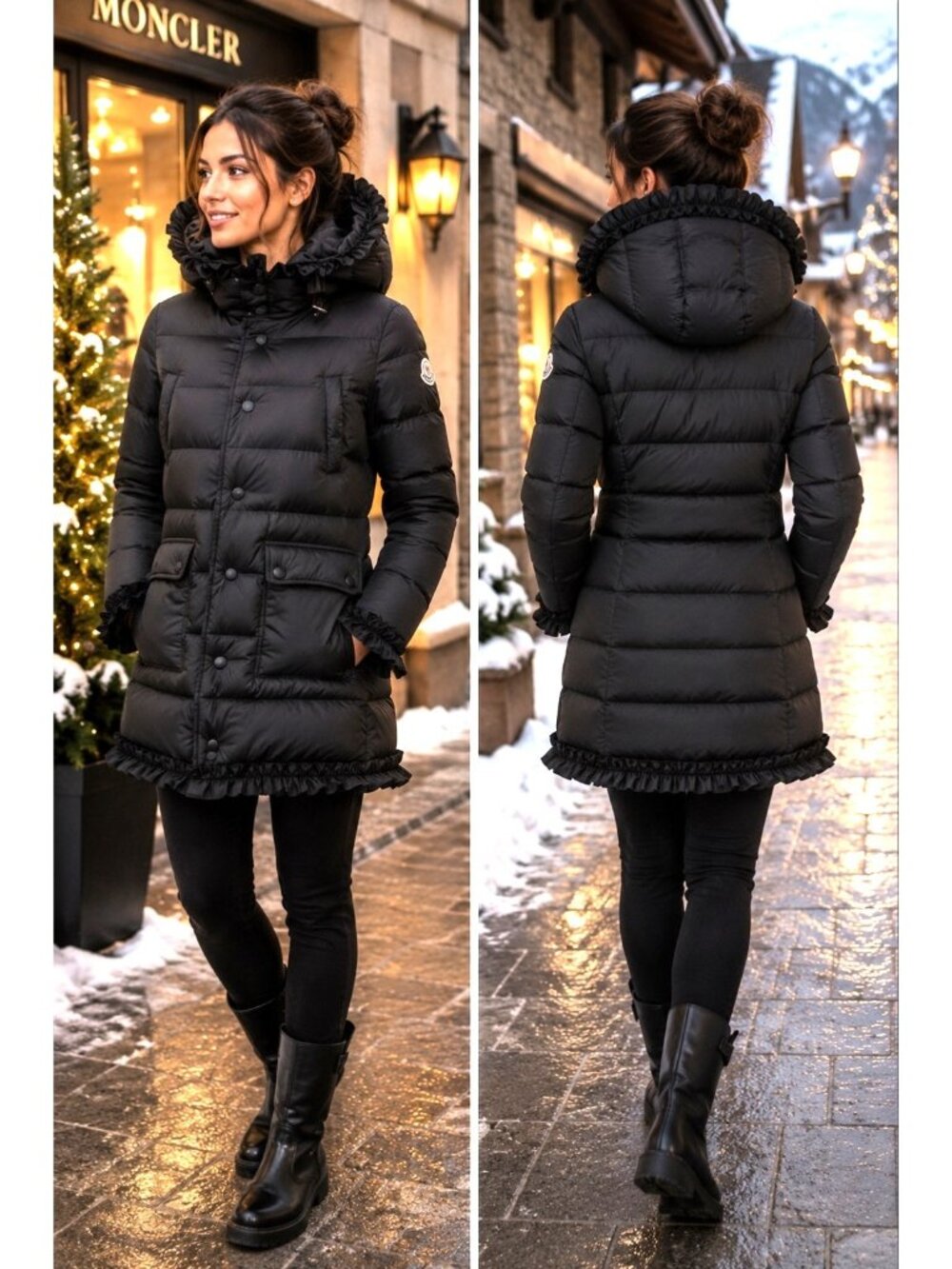 Moncler Black Hooded Down Puffer Coat Womens Size Small